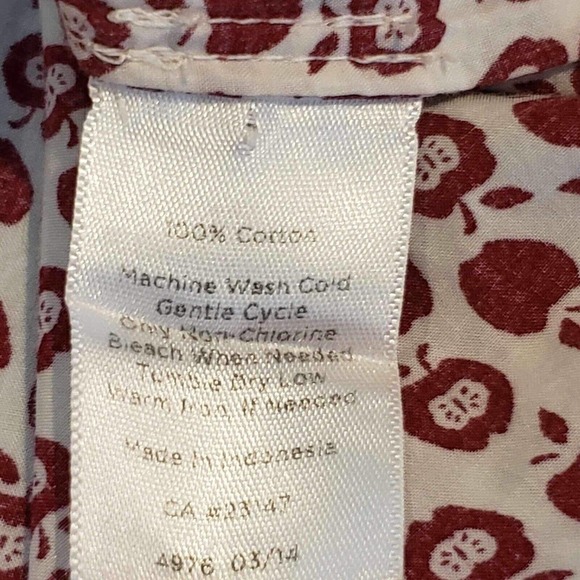 Talbots Button Down Shirt Novelty Print Apple Size 14 P Teacher Cotton LS - Picture 6 of 11